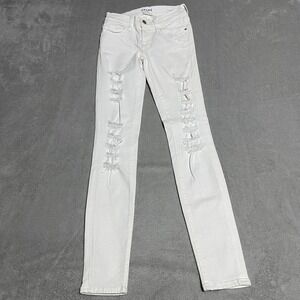 FRAME Jeans Womens 24 White Le Skinny‎ De Jeanne Mid Rise Distressed Stagger Hem